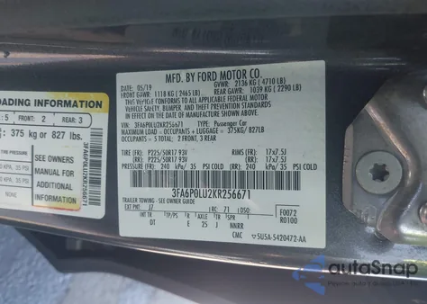 2019 Ford Fusion Hybrid Se z USA, uszkodzony, nr VIN 3FA6P0LU2KR256671